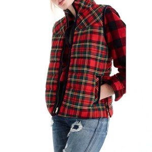 J. Crew Tartan Plaid Mountain Puffer Velvet Trim Vest Red Green Size XXS